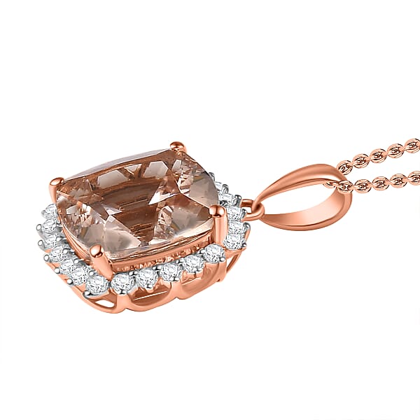 Shop Lc Certified & Appraised Luxoro AAA Marropino Morganite And G-H I2 Diamond 3.74 Ctw Pendant Necklace In 10K Rose Gold 20 Inches (Del. In 10-15 Days)