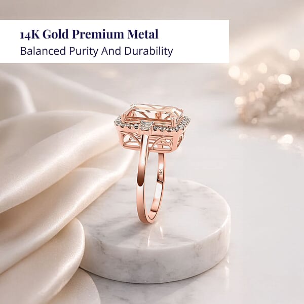 Shop Lc Certified & Appraised Luxoro AAA Marropino Morganite And G-H I2 Diamond 7.85 Ctw Ring In 14K Rose Gold 5.60 Grams