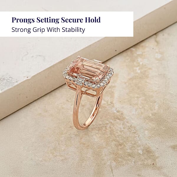 Shop Lc Certified & Appraised Luxoro AAA Marropino Morganite And G-H I2 Diamond 7.85 Ctw Ring In 14K Rose Gold 5.60 Grams