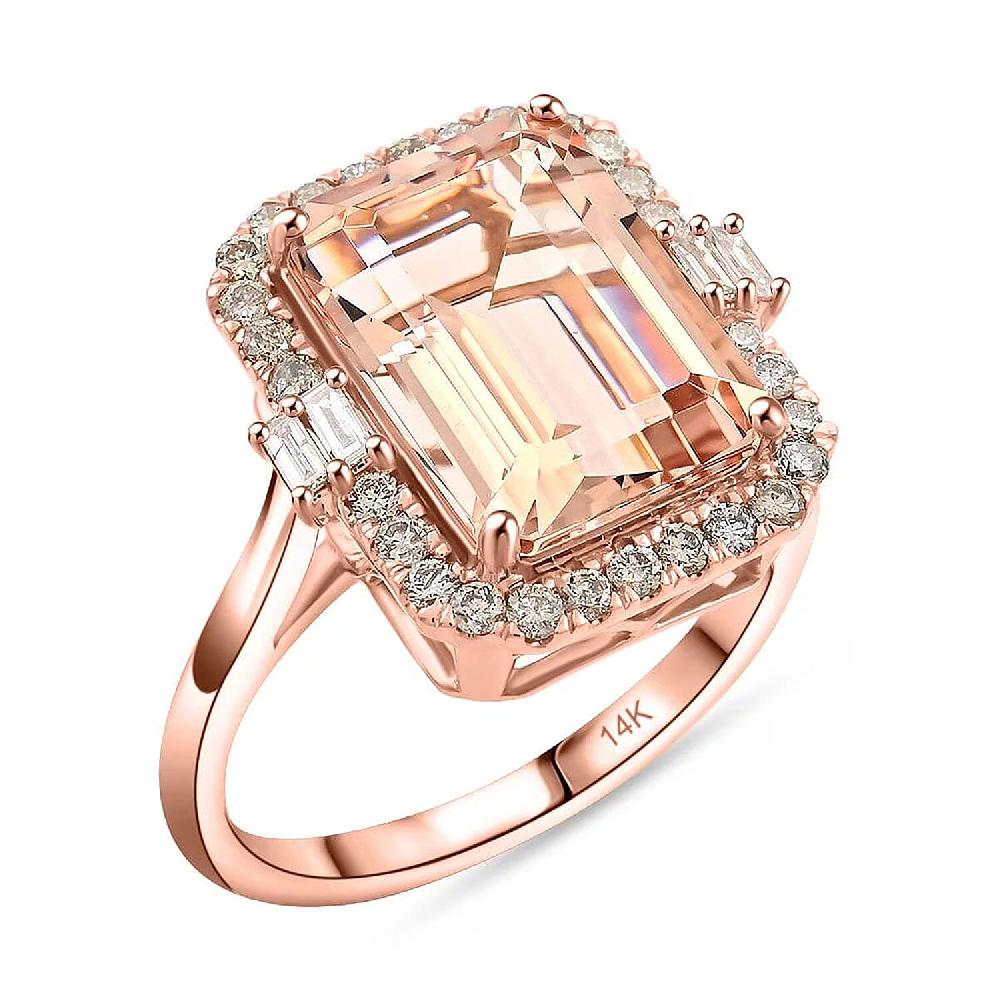 shop lc Certified & Appraised Luxoro AAA Marropino Morganite and G-H I2 Diamond 7.85 ctw Ring in 14K Rose Gold 5.60 Grams