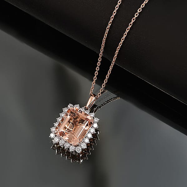 Shop Lc Certified & Appraised Luxoro AAA Marropino Morganite And G-H I2 Diamond 6.43 Ctw Pendant Necklace In 10K Rose Gold 20 Inches (Del. In 10-15 Days)