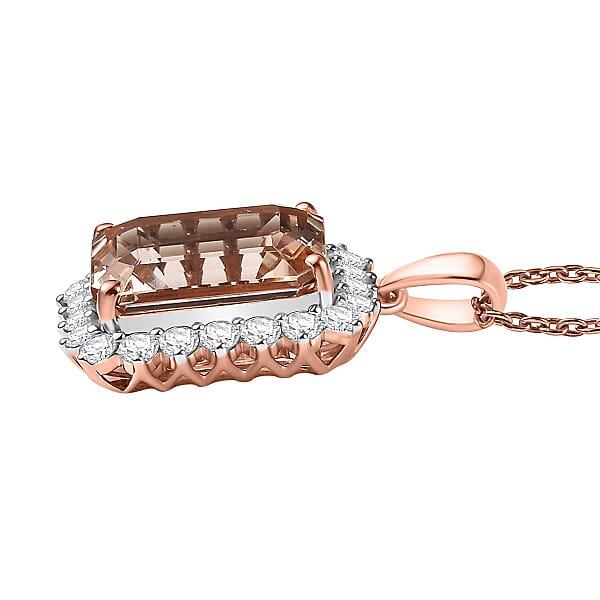 Shop Lc Certified & Appraised Luxoro AAA Marropino Morganite And G-H I2 Diamond 6.43 Ctw Pendant Necklace In 10K Rose Gold 20 Inches (Del. In 10-15 Days)