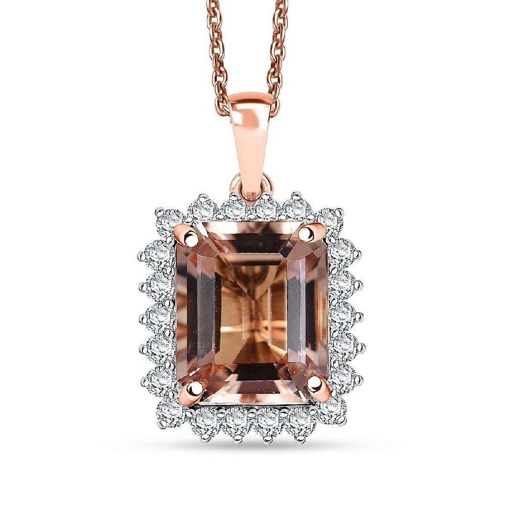 shop lc Certified & Appraised Luxoro AAA Marropino Morganite and G-H I2 Diamond 6.43 ctw Pendant Necklace in 10K Rose Gold 20 Inches (Del. in 10-15 Days)