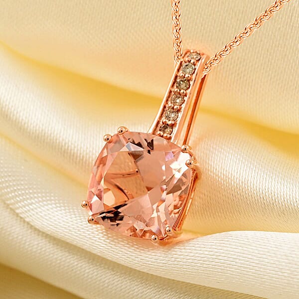 Shop Lc Certified & Appraised Luxoro AAA Marropino Morganite And G-H I2 Diamond 3.75 Ctw Pendant Necklace In 14K Rose Gold 18 Inches