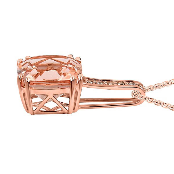 Shop Lc Certified & Appraised Luxoro AAA Marropino Morganite And G-H I2 Diamond 3.75 Ctw Pendant Necklace In 14K Rose Gold 18 Inches