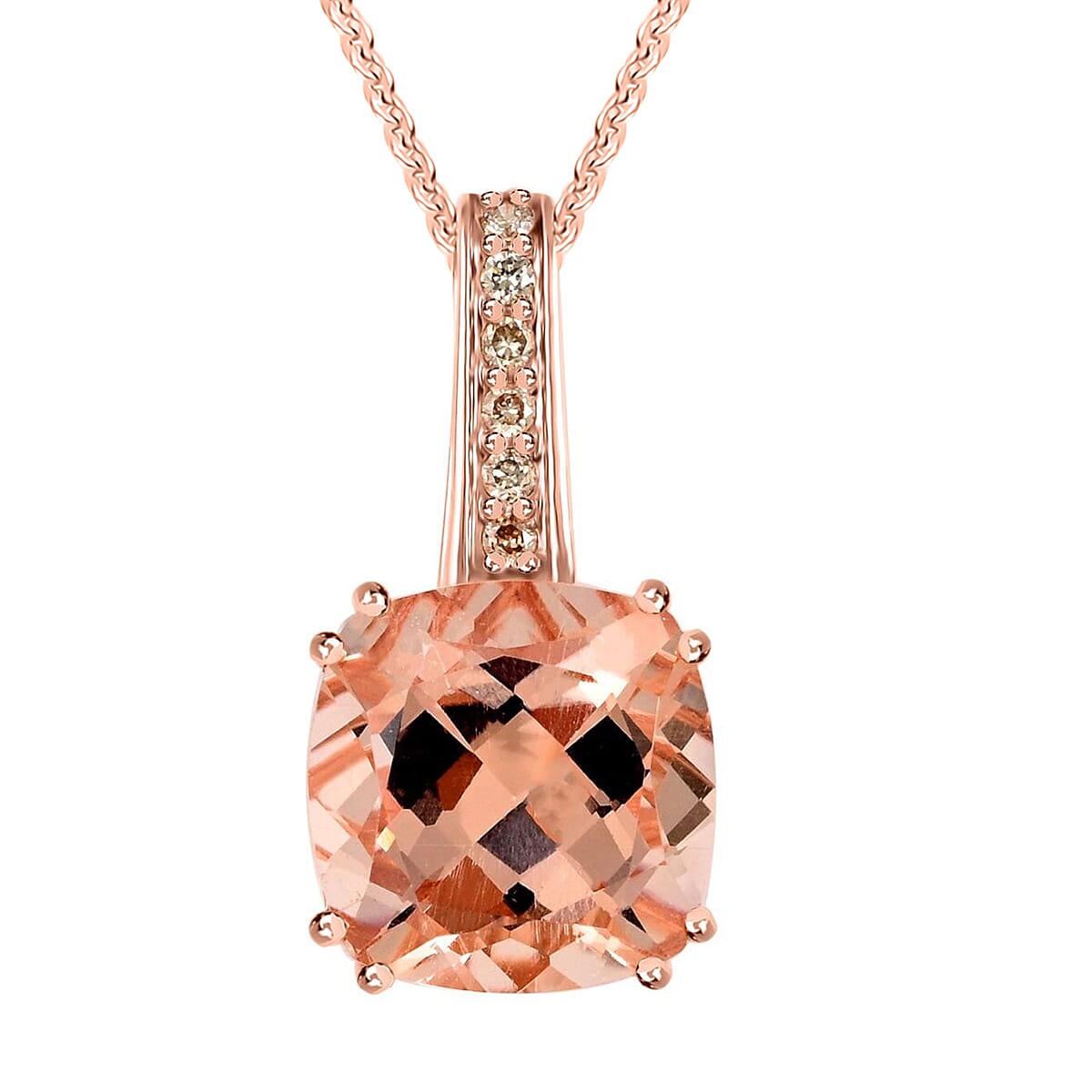 shop lc Certified & Appraised Luxoro AAA Marropino Morganite and G-H I2 Diamond 3.75 ctw Pendant Necklace in 14K Rose Gold 18 Inches