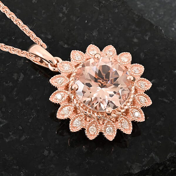 Shop Lc Certified & Appraised Luxoro AAA Marropino Morganite And G-H I2 Diamond 3.50 Ctw Pendant Necklace In 10K Rose Gold 18 Inches