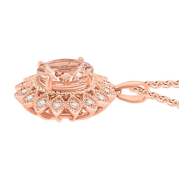 Shop Lc Certified & Appraised Luxoro AAA Marropino Morganite And G-H I2 Diamond 3.50 Ctw Pendant Necklace In 10K Rose Gold 18 Inches