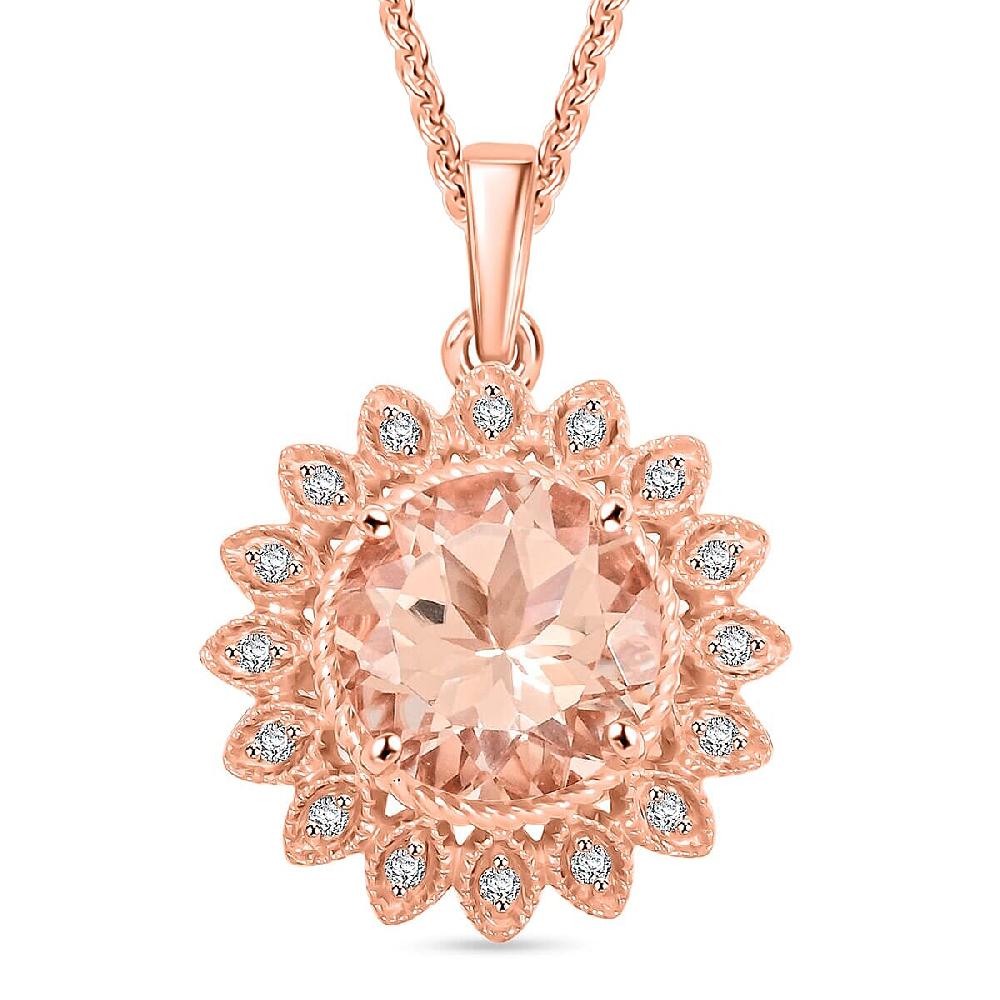 shop lc Certified & Appraised Luxoro AAA Marropino Morganite and G-H I2 Diamond 3.50 ctw Pendant Necklace in 10K Rose Gold 18 Inches