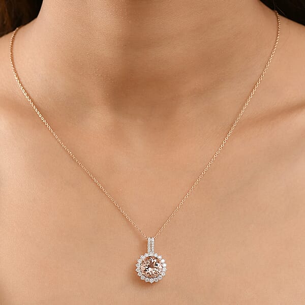Shop Lc Certified & Appraised Luxoro AAA Marropino Morganite And G-H I2 Diamond 4.02 Ctw Pendant Necklace In 10K Rose Gold 20 Inches (Del. In 10-15 Days)