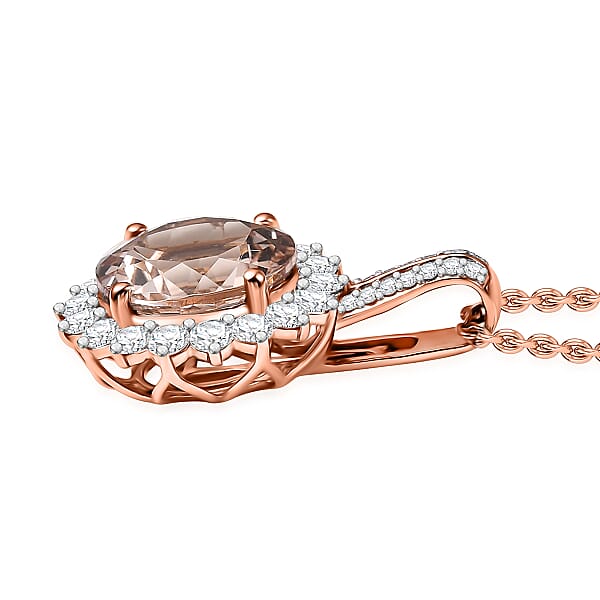 Shop Lc Certified & Appraised Luxoro AAA Marropino Morganite And G-H I2 Diamond 4.02 Ctw Pendant Necklace In 10K Rose Gold 20 Inches (Del. In 10-15 Days)