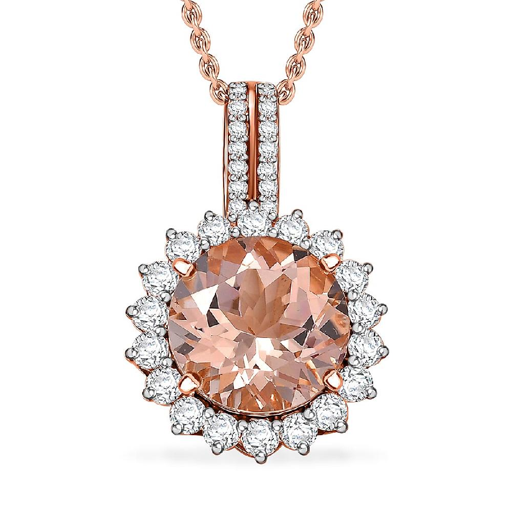 shop lc Certified & Appraised Luxoro AAA Marropino Morganite and G-H I2 Diamond 4.02 ctw Pendant Necklace in 10K Rose Gold 20 Inches (Del. in 10-15 Days)