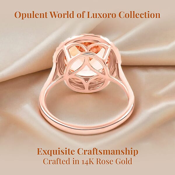 Shop Lc Certified & Appraised Luxoro AAA Marropino Morganite And I2 Diamond 4.65 Ctw Halo Ring In 14K Rose Gold