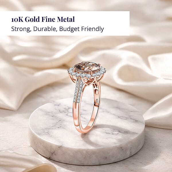 Shop Lc Certified & Appraised Luxoro AAA Marropino Morganite And G-H I2 Diamond 4.09 Ctw Ring In 10K Rose Gold (Del. In 10-15 Days)
