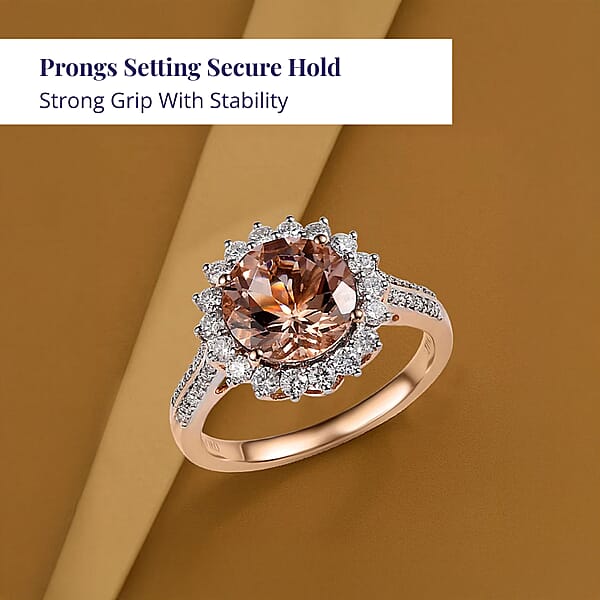 Shop Lc Certified & Appraised Luxoro AAA Marropino Morganite And G-H I2 Diamond 4.09 Ctw Ring In 10K Rose Gold (Del. In 10-15 Days)