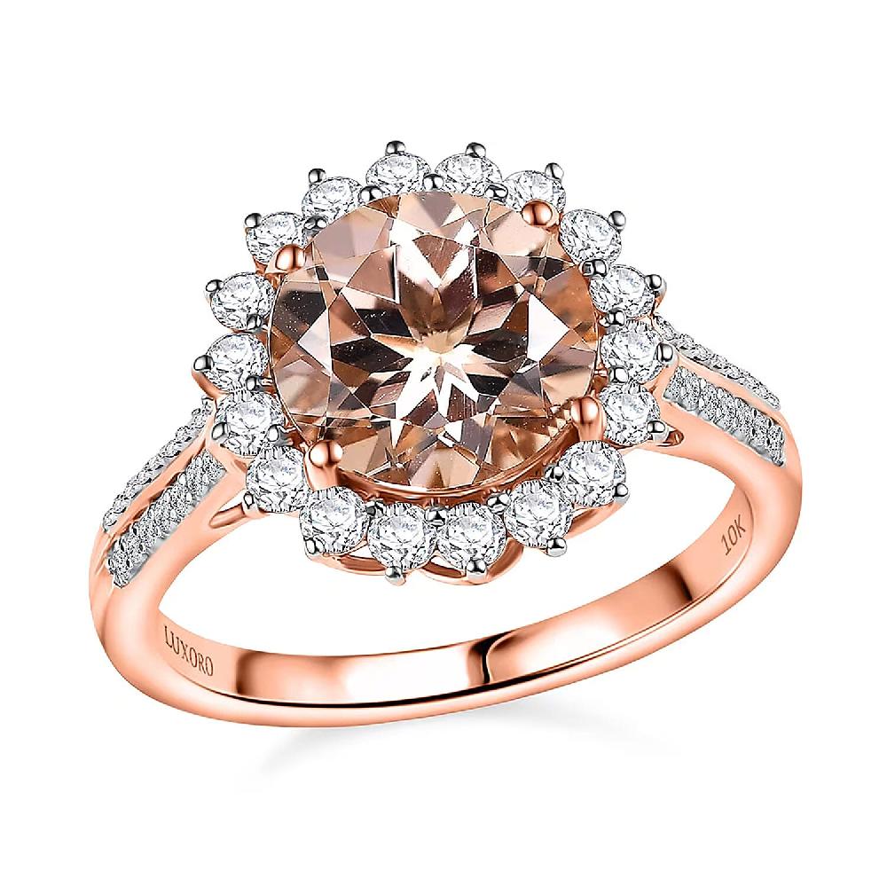 shop lc Certified & Appraised Luxoro AAA Marropino Morganite and G-H I2 Diamond 4.09 ctw Ring in 10K Rose Gold (Del. in 10-15 Days)