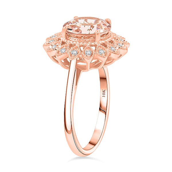 Shop Lc Certified & Appraised Luxoro AAA Marropino Morganite And G-H I2 Diamond 3.50 Ctw Ring In 10K Rose Gold 4.95 Grams