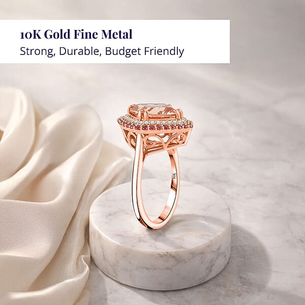 Shop Lc Certified & Appraised Luxoro AAA Marropino Morganite Padparadscha Sapphire And G-H I2 Diamond 4.05 Ctw Ring In 10K Rose Gold 4.35 Grams