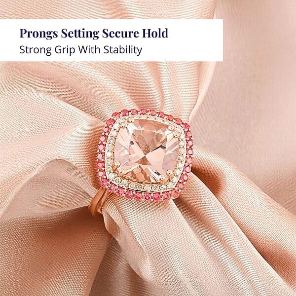 Shop Lc Certified & Appraised Luxoro AAA Marropino Morganite Padparadscha Sapphire And G-H I2 Diamond 4.05 Ctw Ring In 10K Rose Gold 4.35 Grams