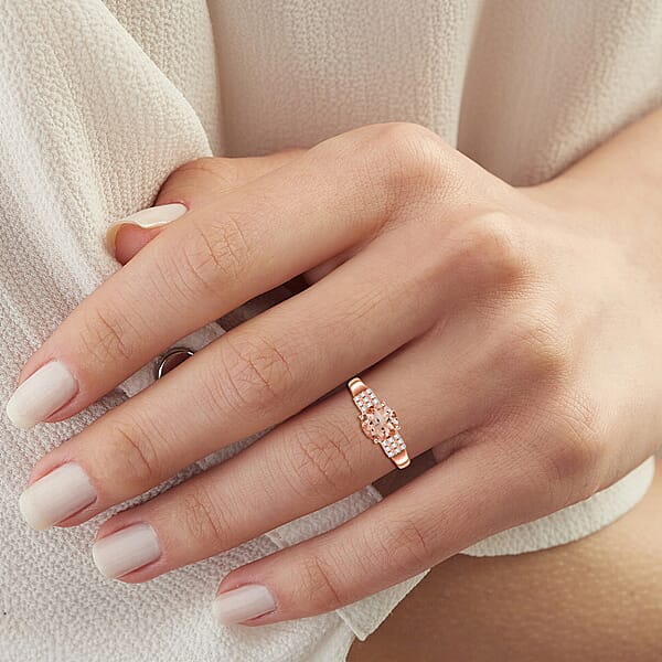 Shop Lc Certified & Appraised Luxoro AAA Marropino Morganite And I2 Diamond 1.85 Ctw Ring In 14K Rose Gold 4.77 Grams