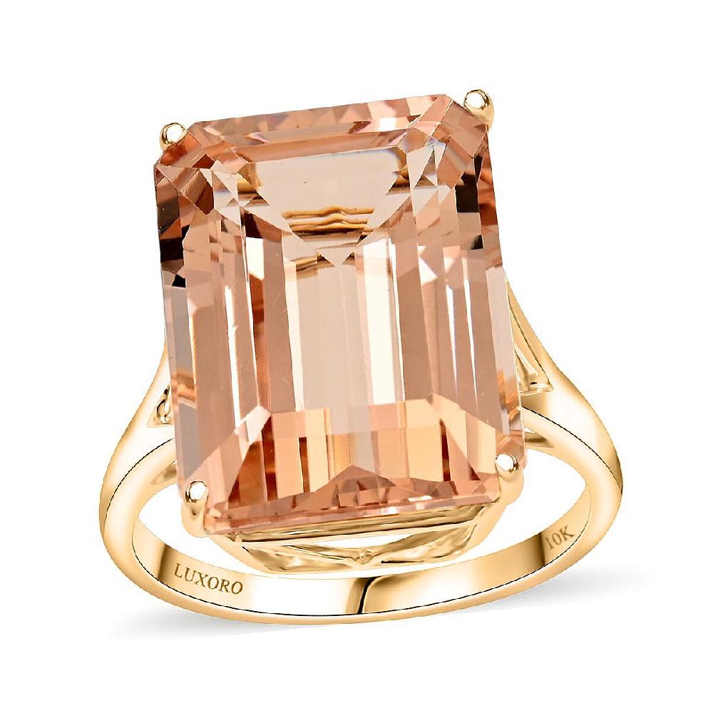 shop lc Certified & Appraised Luxoro AAA Marropino Morganite 10.50 ctw Solitaire Ring in 10K Yellow Gold