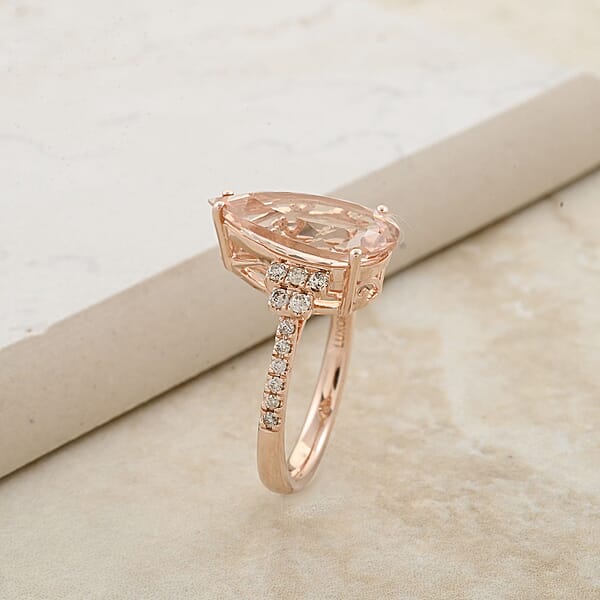 Shop Lc Certified & Appraised Luxoro AAA Marropino Morganite And G-H I2 Diamond 6.50 Ctw Ring In 14K Rose Gold