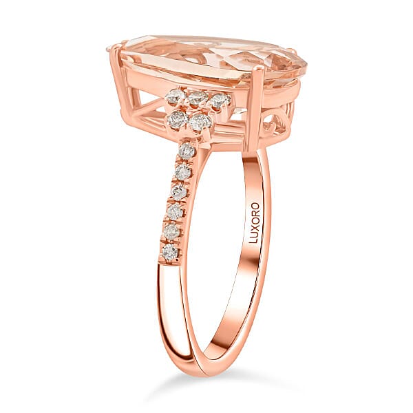 Shop Lc Certified & Appraised Luxoro AAA Marropino Morganite And G-H I2 Diamond 6.50 Ctw Ring In 14K Rose Gold