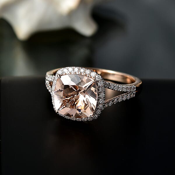 Shop Lc Certified & Appraised Luxoro AAA Marropino Morganite And G-H I2 Diamond 3.91 Ctw Ring In 10K Rose Gold (Del. In 10-15 Days)