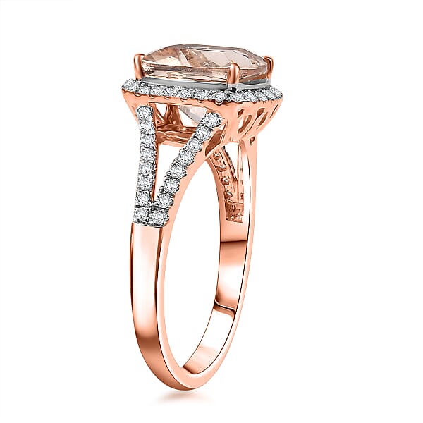 Shop Lc Certified & Appraised Luxoro AAA Marropino Morganite And G-H I2 Diamond 3.91 Ctw Ring In 10K Rose Gold (Del. In 10-15 Days)