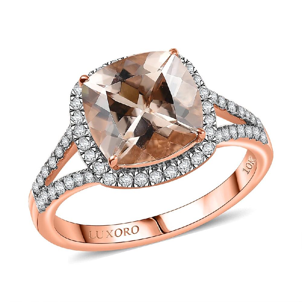 shop lc Certified & Appraised Luxoro AAA Marropino Morganite and G-H I2 Diamond 3.91 ctw Ring in 10K Rose Gold (Del. in 10-15 Days)