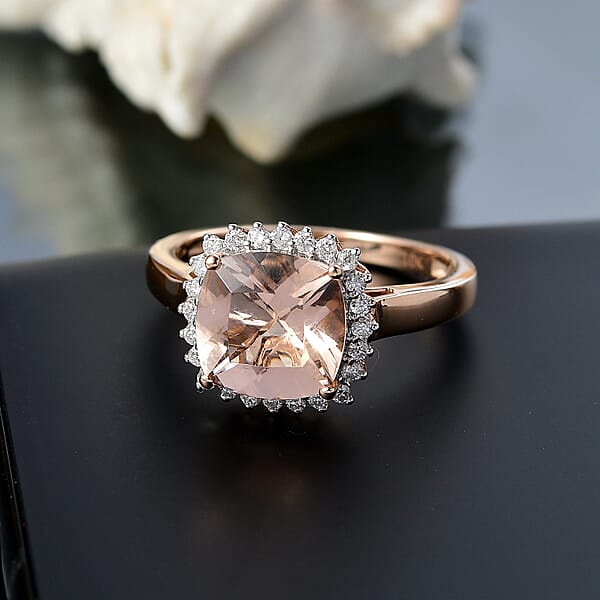 Shop Lc Certified & Appraised Luxoro AAA Marropino Morganite And G-H I2 Diamond 3.75 Ctw Ring In 10K Rose Gold (Del. In 10-15 Days)