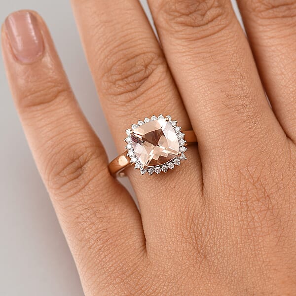 Shop Lc Certified & Appraised Luxoro AAA Marropino Morganite And G-H I2 Diamond 3.75 Ctw Ring In 10K Rose Gold (Del. In 10-15 Days)