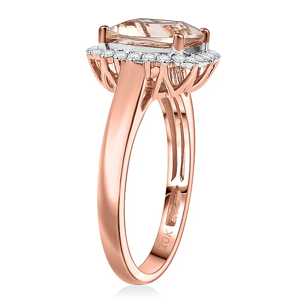 Shop Lc Certified & Appraised Luxoro AAA Marropino Morganite And G-H I2 Diamond 3.75 Ctw Ring In 10K Rose Gold (Del. In 10-15 Days)