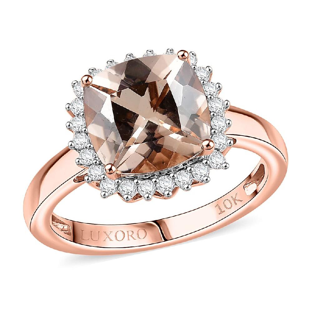 shop lc Certified & Appraised Luxoro AAA Marropino Morganite and G-H I2 Diamond 3.75 ctw Ring in 10K Rose Gold (Del. in 10-15 Days)