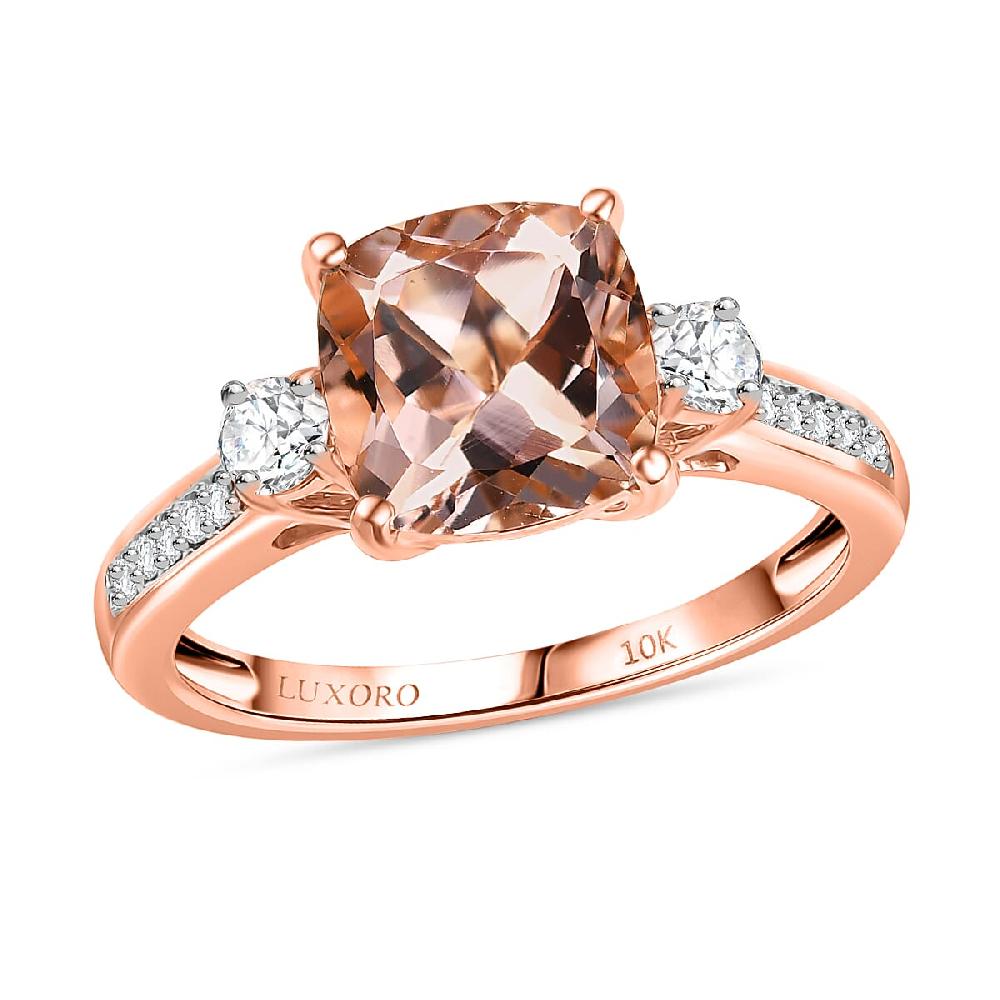 shop lc Certified & Appraised Luxoro AAA Marropino Morganite and G-H I2 Diamond 3.06 ctw Ring in 10K Rose Gold (Del. in 10-15 Days)
