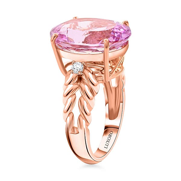 Shop Lc Certified & Appraised Luxoro AAA Martha Rocha Kunzite And G-H I2 Diamond 12.00 Ctw Ring In 10K Rose Gold 5 Grams