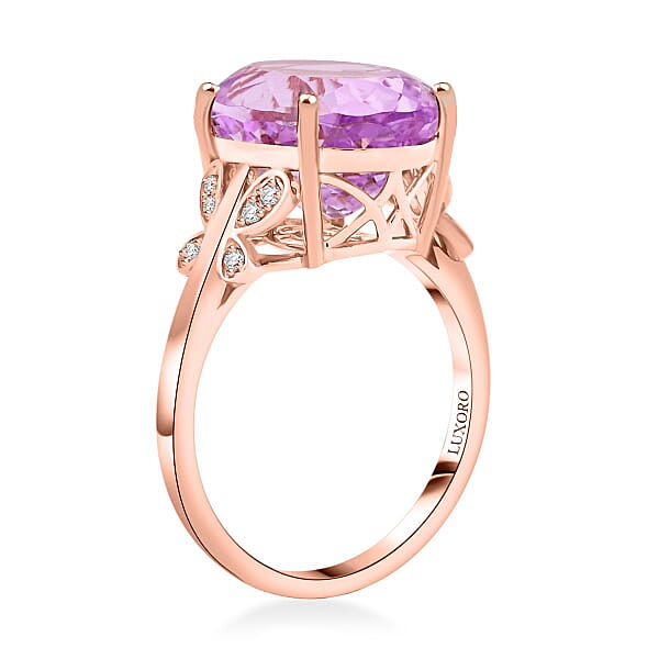 Shop Lc Certified & Appraised Luxoro AAA Martha Rocha Kunzite And I2 Diamond 13.10 Ctw Ring In 10K Rose Gold 4.56 Grams