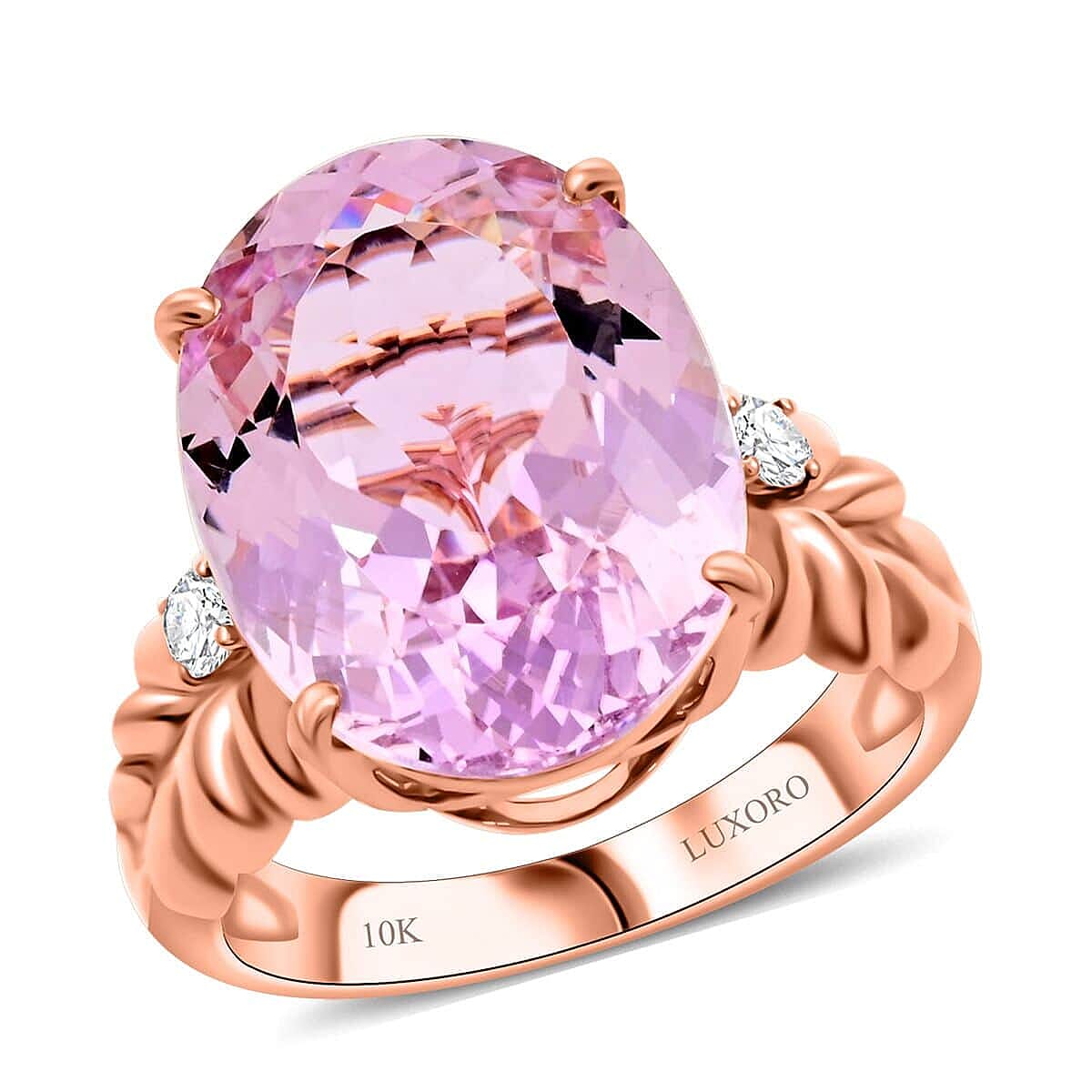 shop lc Certified & Appraised Luxoro AAA Martha Rocha Kunzite and G-H I2 Diamond 12.00 ctw Ring in 10K Rose Gold 5 Grams