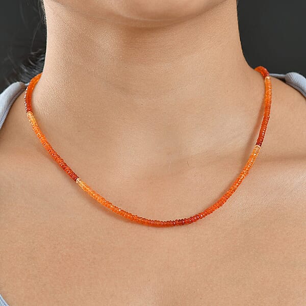 Shop Lc Certified & Appraised Luxoro AAA Mexican Fire Opal Beaded Graduated 25.00 Ctw Necklace 18-20 Inches In 10K Yellow Gold
