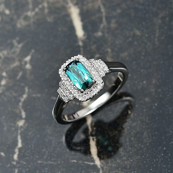 Shop Lc Certified & Appraised Luxoro AAA Monte Belo Indicolite And G-H I2 Diamond 1.11 Ctw Ring In 10K White Gold