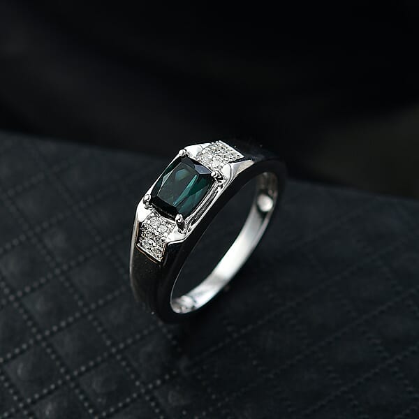 Shop Lc Certified & Appraised Luxoro AAA Monte Belo Indicolite And I2 Diamond 1.50 Ctw Men's Ring In 10K White Gold 4.68 Grams