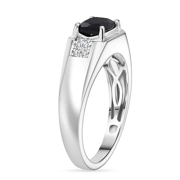 Shop Lc Certified & Appraised Luxoro AAA Monte Belo Indicolite And I2 Diamond 1.50 Ctw Men's Ring In 10K White Gold 4.68 Grams