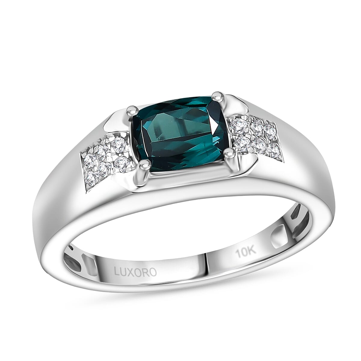 shop lc Certified & Appraised Luxoro AAA Monte Belo Indicolite and I2 Diamond 1.50 ctw Men's Ring in 10K White Gold 4.68 Grams