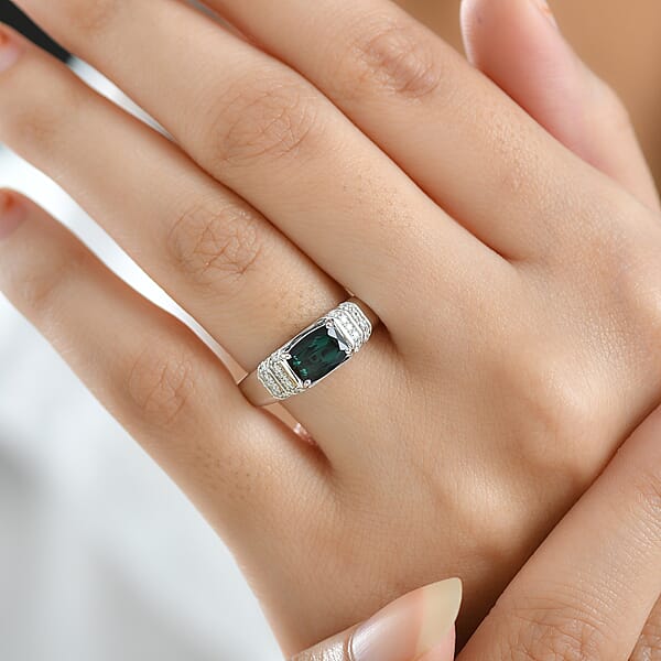 Shop Lc Certified & Appraised Luxoro AAA Monte Belo Indicolite And I2 Diamond 1.50 Ctw Men's Ring In 10K White Gold 4.25 Grams