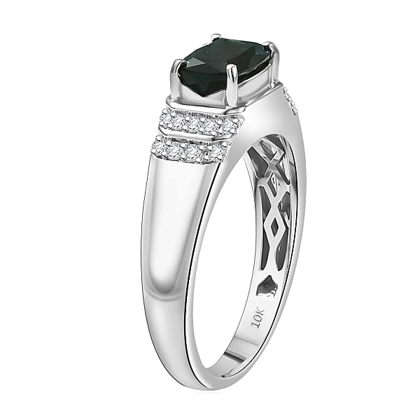 Shop Lc Certified & Appraised Luxoro AAA Monte Belo Indicolite And I2 Diamond 1.50 Ctw Men's Ring In 10K White Gold 4.25 Grams