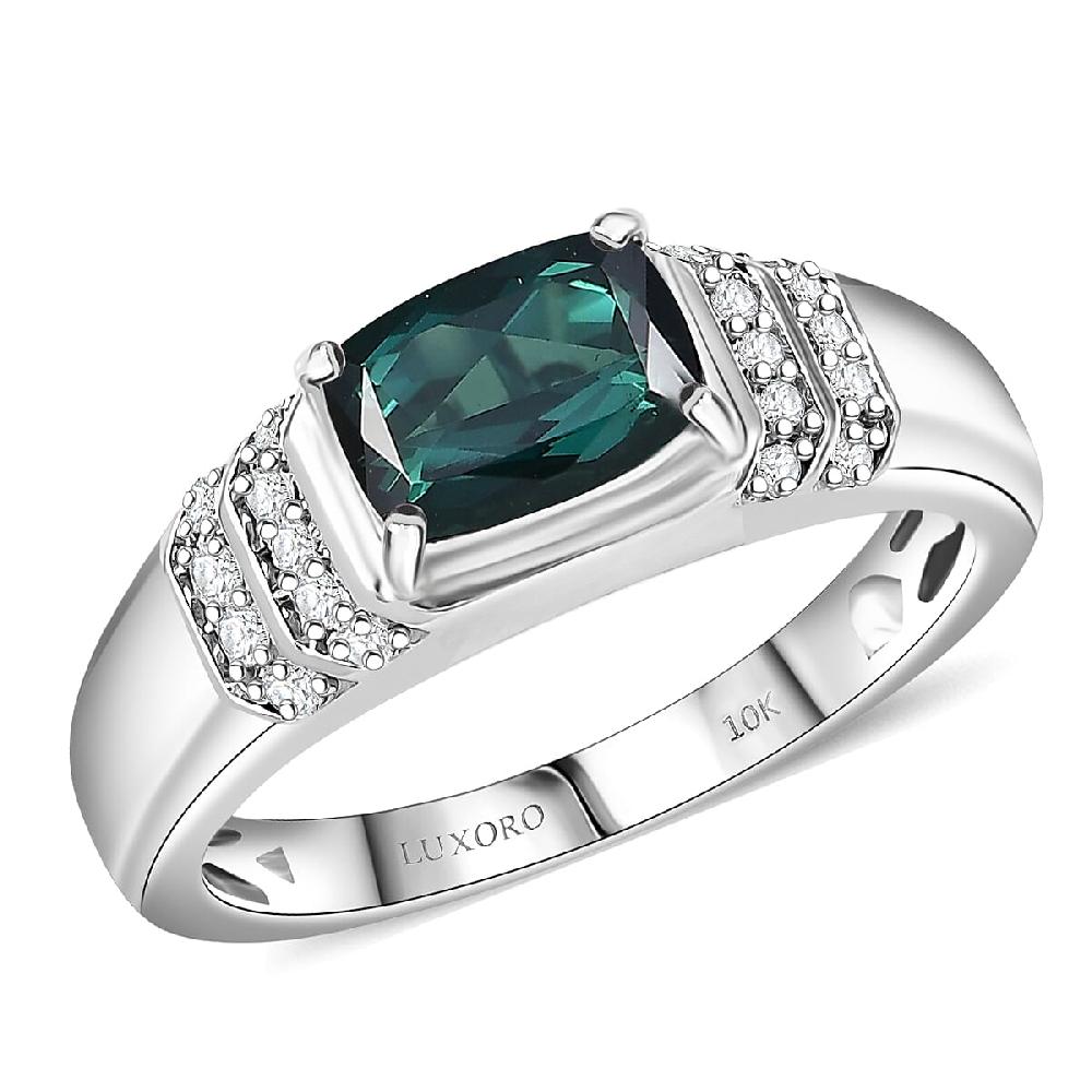 shop lc Certified & Appraised Luxoro AAA Monte Belo Indicolite and I2 Diamond 1.50 ctw Men's Ring in 10K White Gold 4.25 Grams