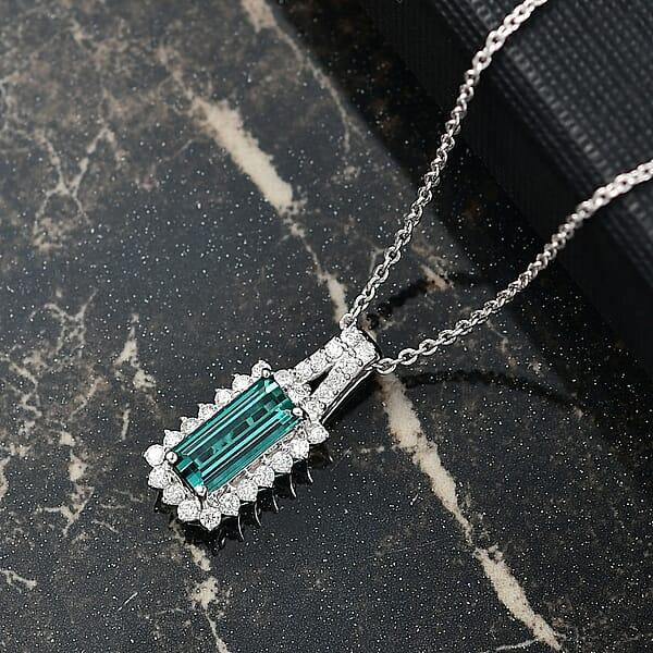 Shop Lc Certified & Appraised Luxoro AAA Monte Belo Indicolite And I2 Diamond 1.51 Ctw Pendant Necklace In 10K White Gold 20 Inches