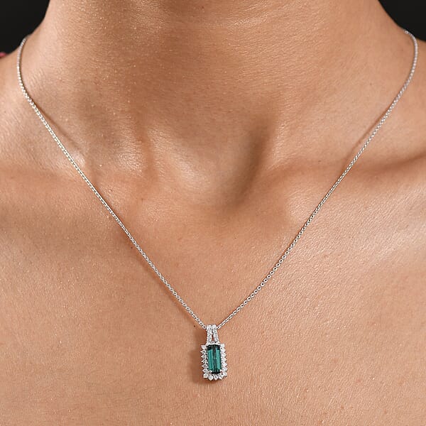 Shop Lc Certified & Appraised Luxoro AAA Monte Belo Indicolite And I2 Diamond 1.51 Ctw Pendant Necklace In 10K White Gold 20 Inches