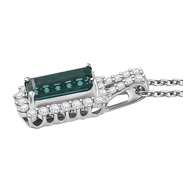 Shop Lc Certified & Appraised Luxoro AAA Monte Belo Indicolite And I2 Diamond 1.51 Ctw Pendant Necklace In 10K White Gold 20 Inches