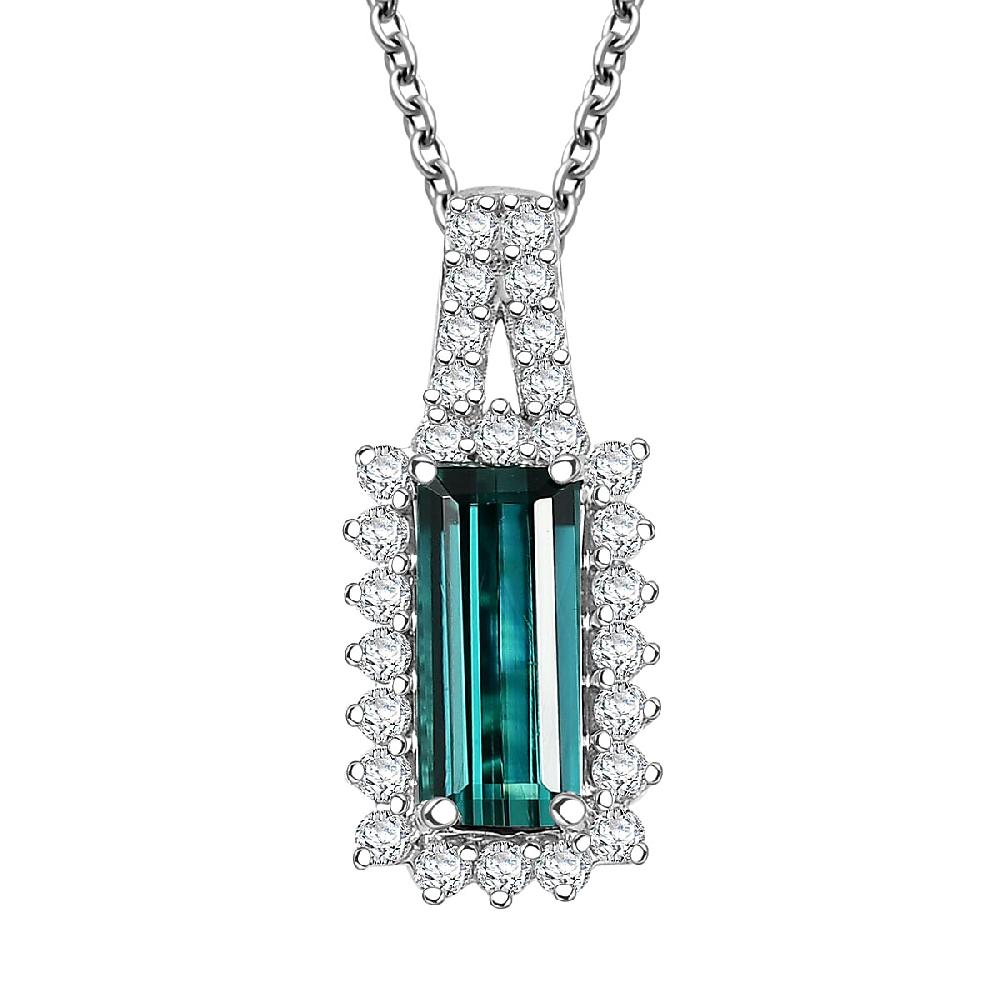 shop lc Certified & Appraised Luxoro AAA Monte Belo Indicolite and I2 Diamond 1.51 ctw Pendant Necklace in 10K White Gold 20 Inches